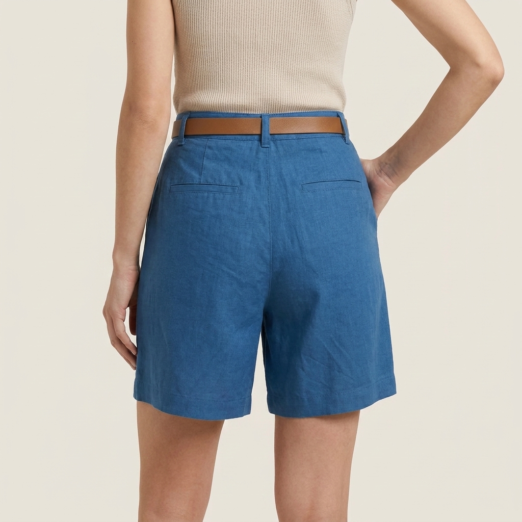 Dames Linnen Short met Hoge Taille en Riem