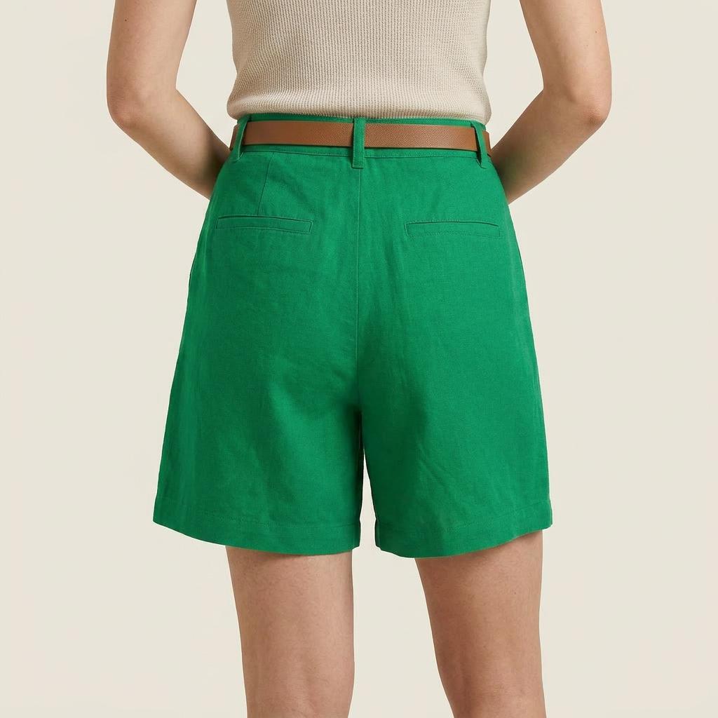 Dames Linnen Short met Hoge Taille en Riem