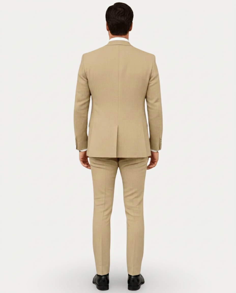 Heren Pak Slim Fit Linnen Colbert met Broek – Enkelrij Twee Knopen