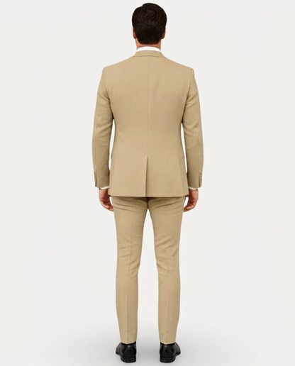Heren Pak Slim Fit Linnen Colbert met Broek – Enkelrij Twee Knopen