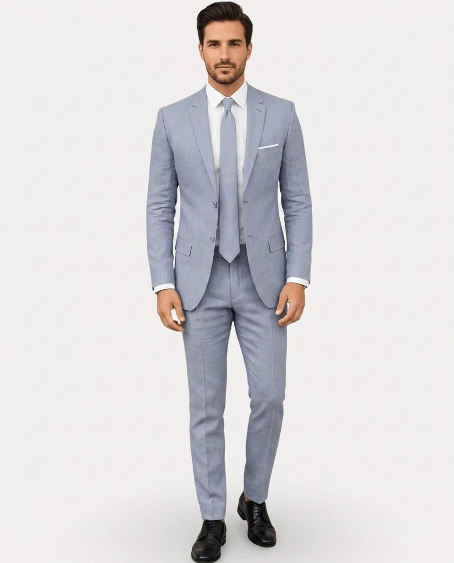 Heren Pak Slim Fit Linnen Colbert met Broek – Enkelrij Twee Knopen