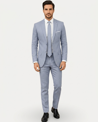 Heren Pak Slim Fit Linnen Colbert met Broek – Enkelrij Twee Knopen