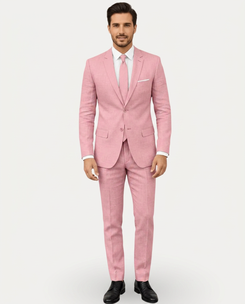 Heren Pak Slim Fit Linnen Colbert met Broek – Enkelrij Twee Knopen