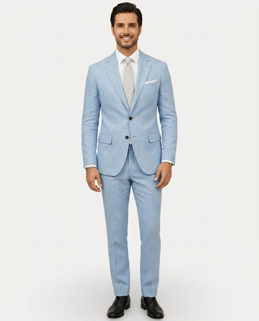 Heren Pak Slim Fit Linnen Colbert met Broek – Enkelrij Twee Knopen