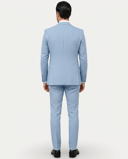 Heren Pak Slim Fit Linnen Colbert met Broek – Enkelrij Twee Knopen