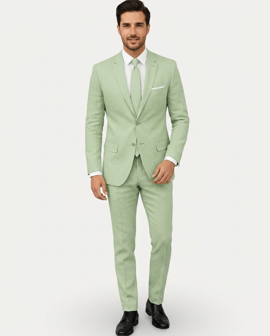 Heren Pak Slim Fit Linnen Colbert met Broek – Enkelrij Twee Knopen