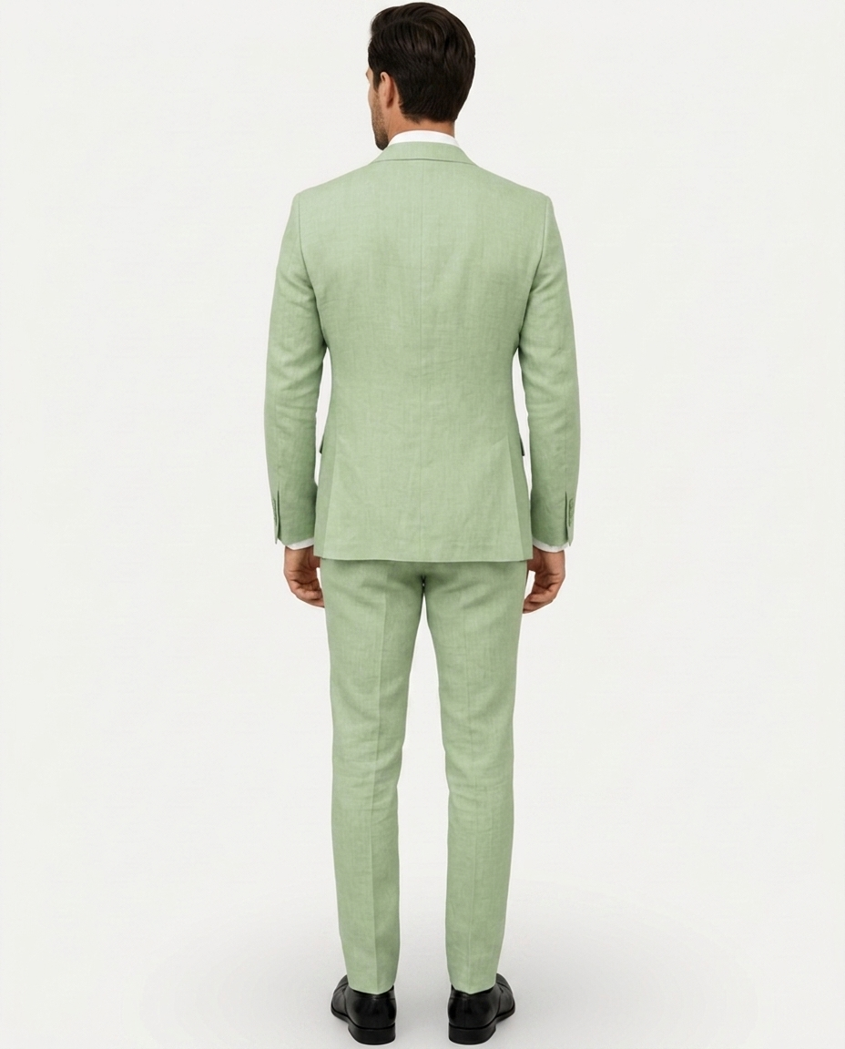 Heren Pak Slim Fit Linnen Colbert met Broek – Enkelrij Twee Knopen