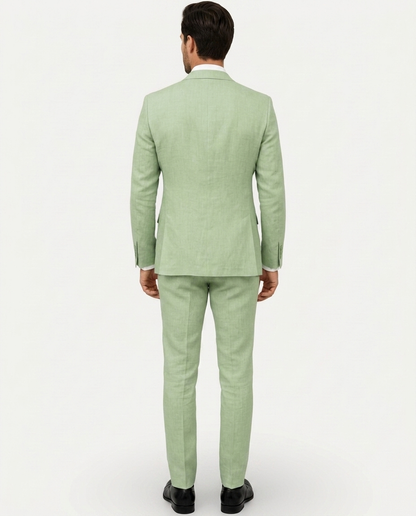 Heren Pak Slim Fit Linnen Colbert met Broek – Enkelrij Twee Knopen
