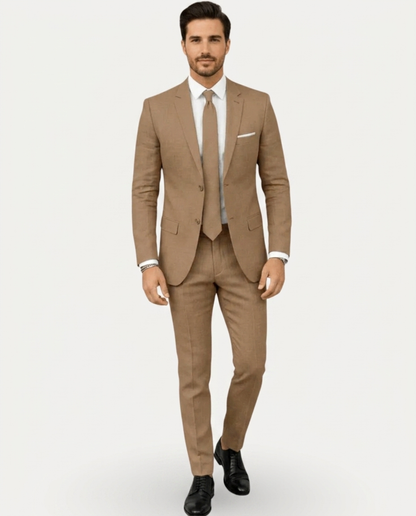 Heren Pak Slim Fit Linnen Colbert met Broek – Enkelrij Twee Knopen