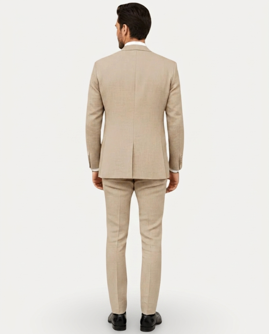 Heren Pak Slim Fit Linnen Colbert met Broek – Enkelrij Twee Knopen
