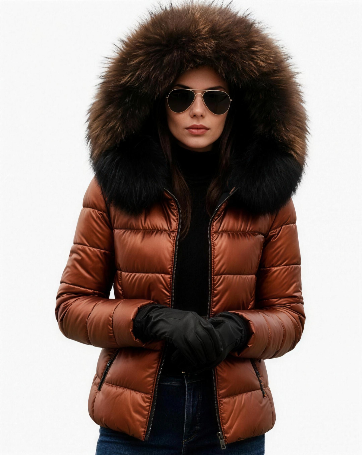 Veste Hiver Femme Capuche Fourrure, vue de face