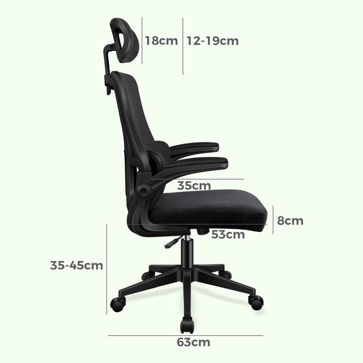 high-back mesh office chair with footrest and headrest in black