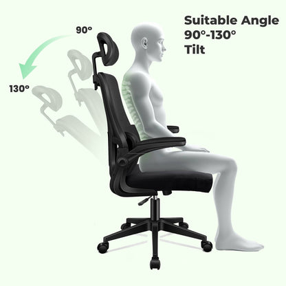 high-back mesh office chair with footrest and headrest in black