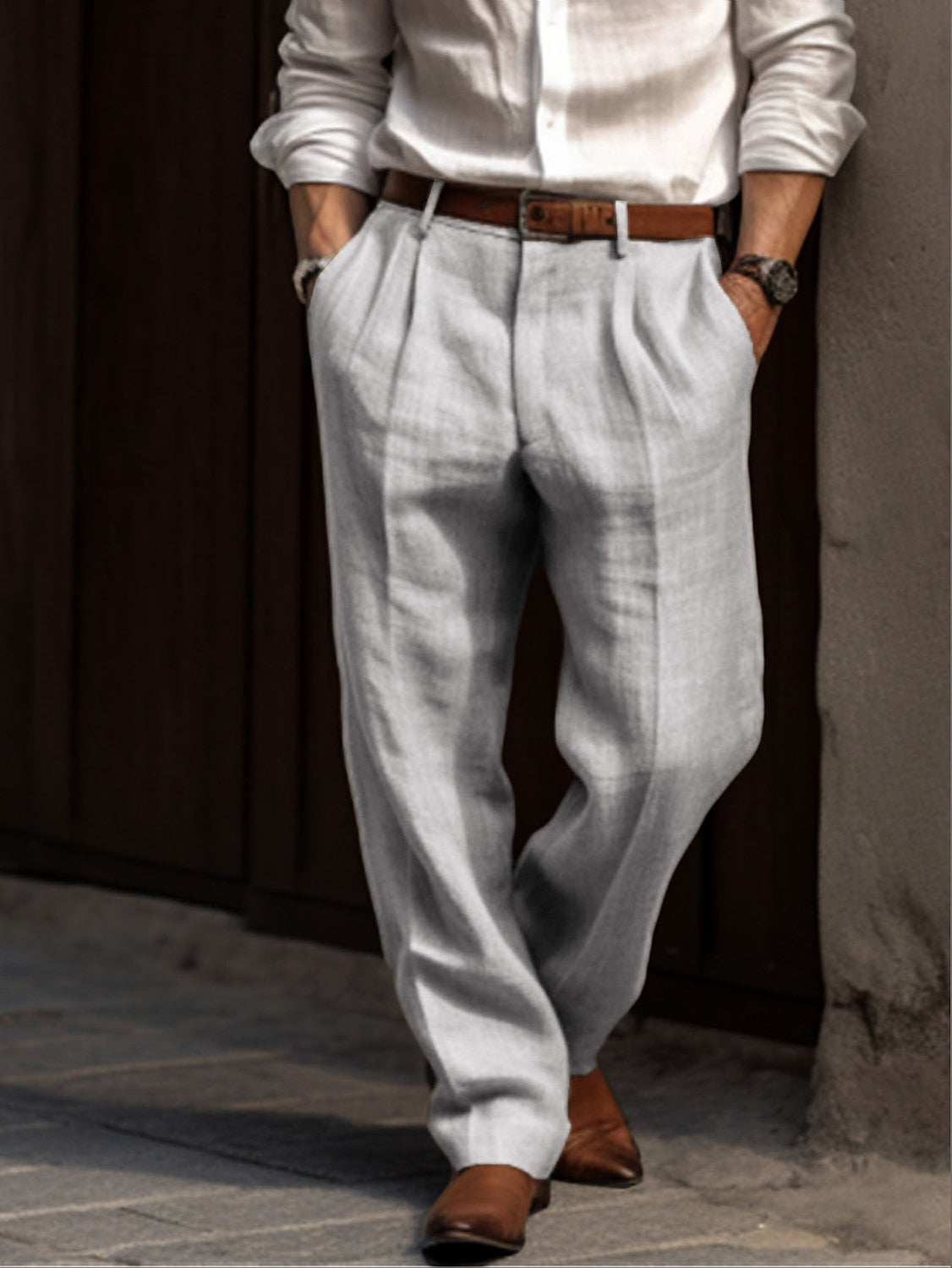 Heren Linnen Broek - Luchtige Casual Pantalon met Losse Pasvorm