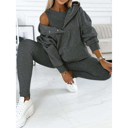 Dames Oversized 3-Delige Loungewear Set – Zacht Katoen, Hoodie en Broek voor Comfortabele Thuisoutfits