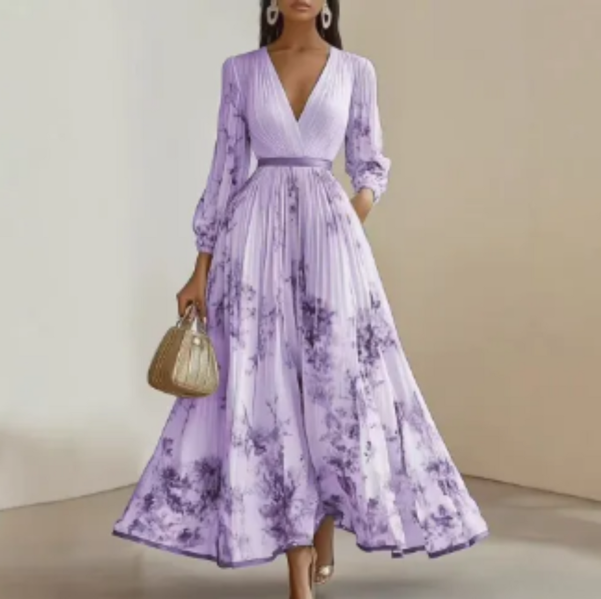 Vestido maxi de línea A para mujer - Con pliegues, adecuado para primavera y verano