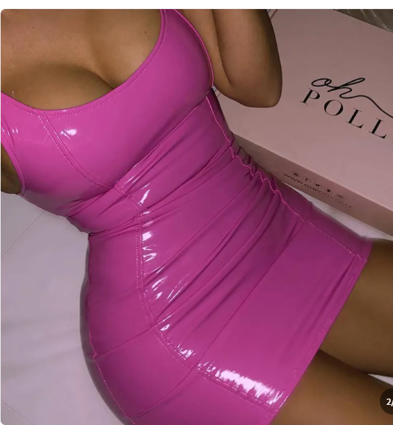 Dames Mini Jurk Latex-Look met Verstelbare Bandjes