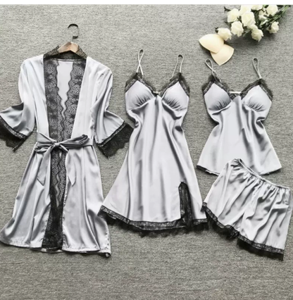 Dames Satijnen Pyjama Set met Kant