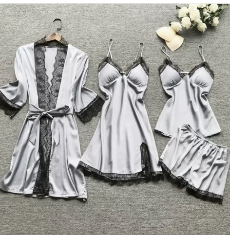 Dames Satijnen Pyjama Set met Kant