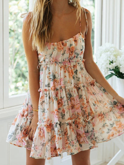 Sophie - Sexy Bedrukte Suspender Jurk in Resortstijl