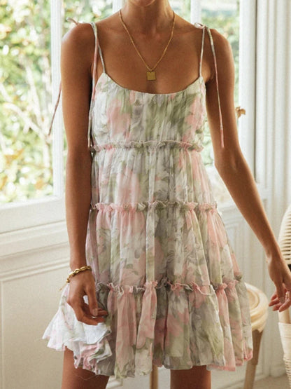 Sophie - Sexy Bedrukte Suspender Jurk in Resortstijl