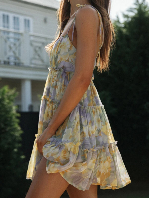 Sophie - Sexy Bedrukte Suspender Jurk in Resortstijl