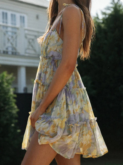 Sophie - Sexy Bedrukte Suspender Jurk in Resortstijl