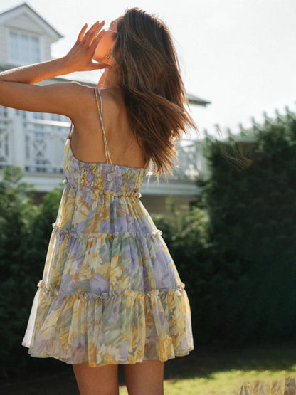 Sophie - Sexy Bedrukte Suspender Jurk in Resortstijl