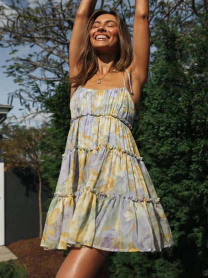 Sophie - Sexy Bedrukte Suspender Jurk in Resortstijl