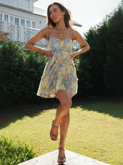 Sophie - Sexy Bedrukte Suspender Jurk in Resortstijl