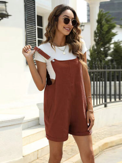 Katoenen Dames Short Tuinpak met Verstelbare Bretels – Comfortabel en Praktisch Design
