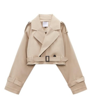 Dames Cropped Trenchcoat – Beige Katoen, Lichtgewicht Jasje voor Lente en Herfst