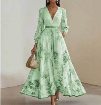 Vestido maxi de línea A para mujer - Con pliegues, adecuado para primavera y verano