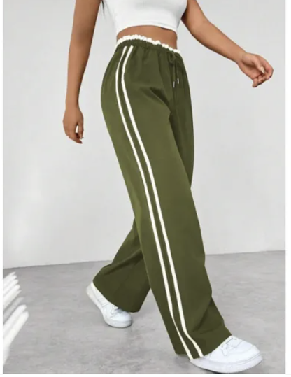 Pantalón de chándal deportivo de cintura alta para mujer – Negro con rayas blancas, ropa deportiva informal para el tiempo libre