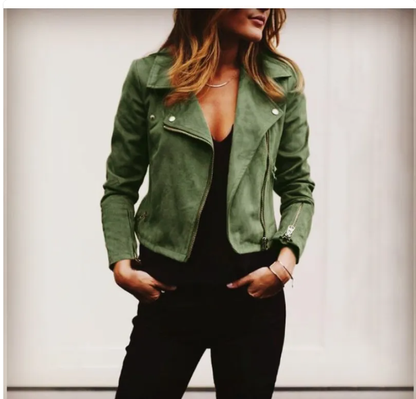 Suède Dames Bikerjack met Ritsdetails – Luxe Tijdloze Look