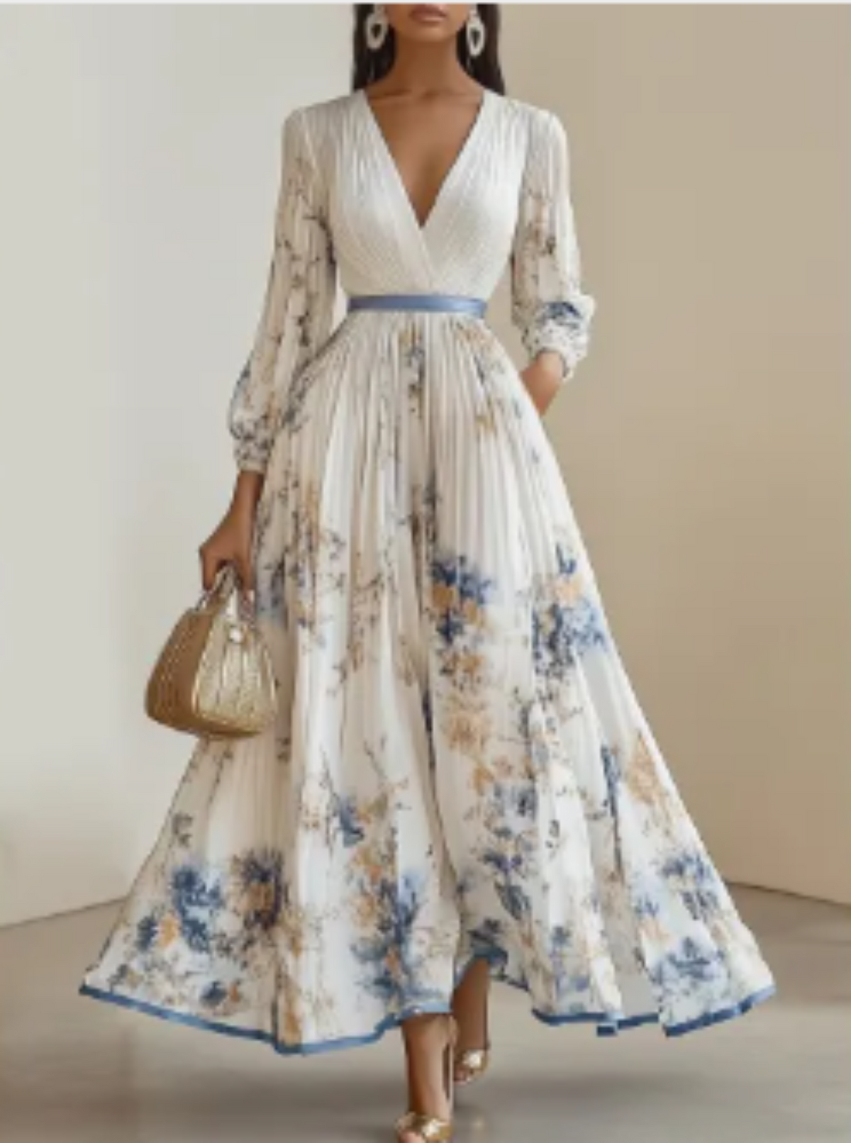 Vestido maxi de línea A para mujer - Con pliegues, adecuado para primavera y verano