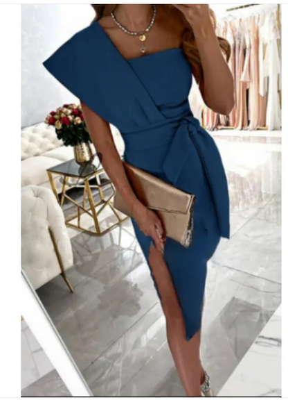 Dames One-Shoulder Wikkeljurk – Getailleerd, Avondkleding, Geschikt voor Feestjes