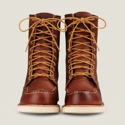 Heren Laarzen Plain-Toe met Sleehak in Tabaksbruin Leer