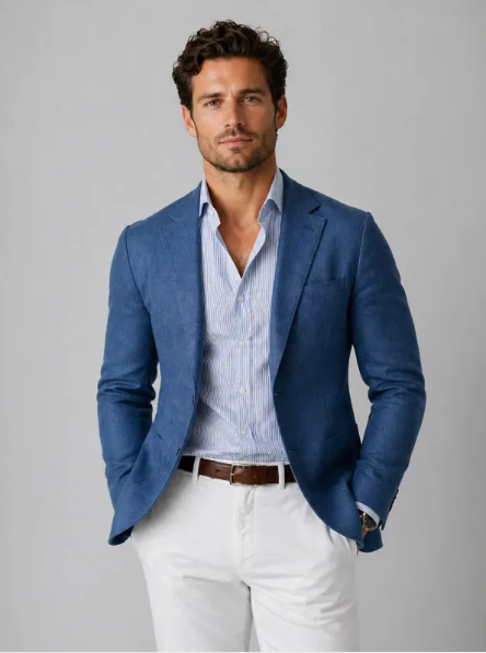 Heren Linnen Blazer Jasje Smart Casual Lichtgewicht Fit