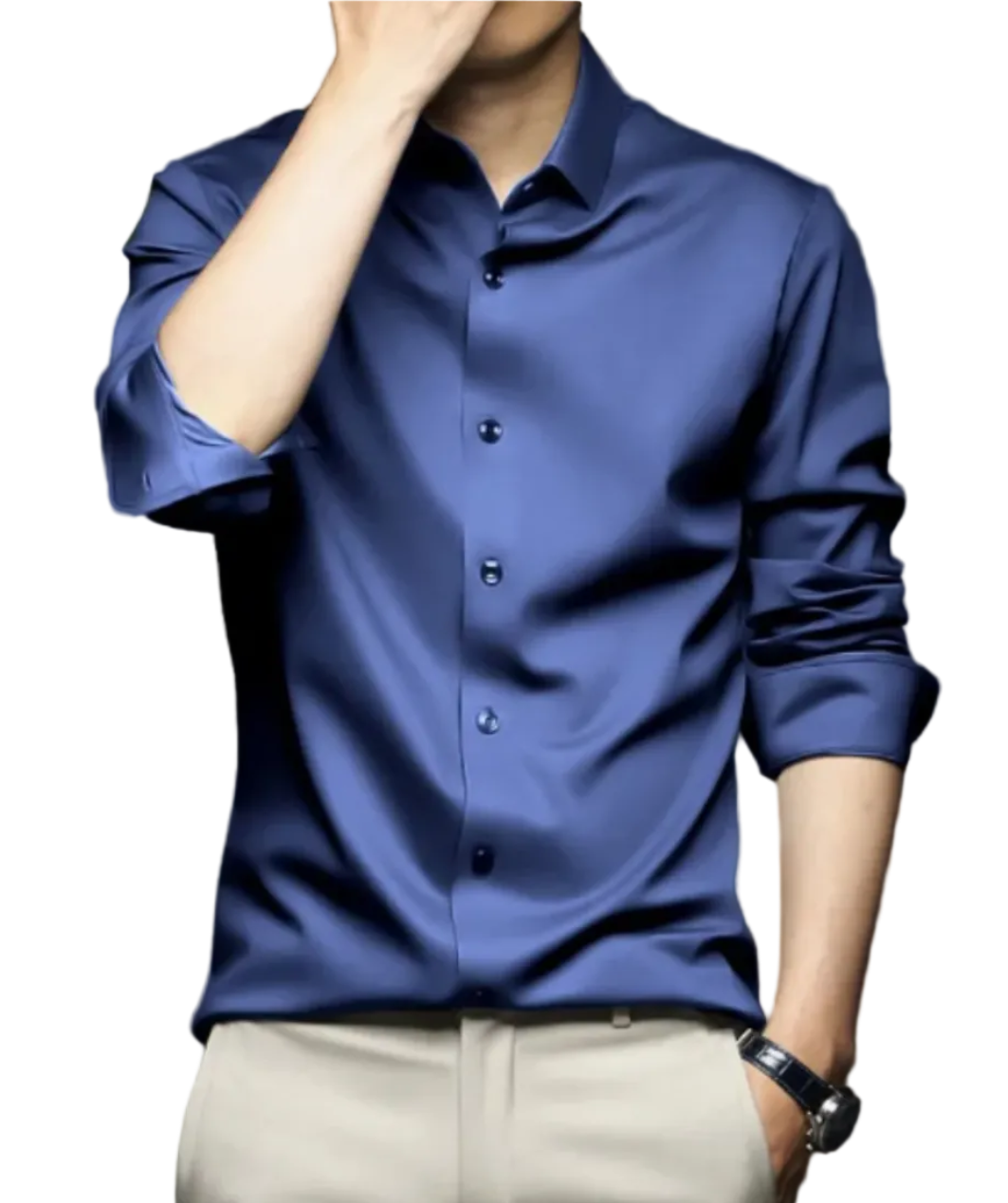 Camisa de hombre de corte entallado - efecto satén con elasticidad