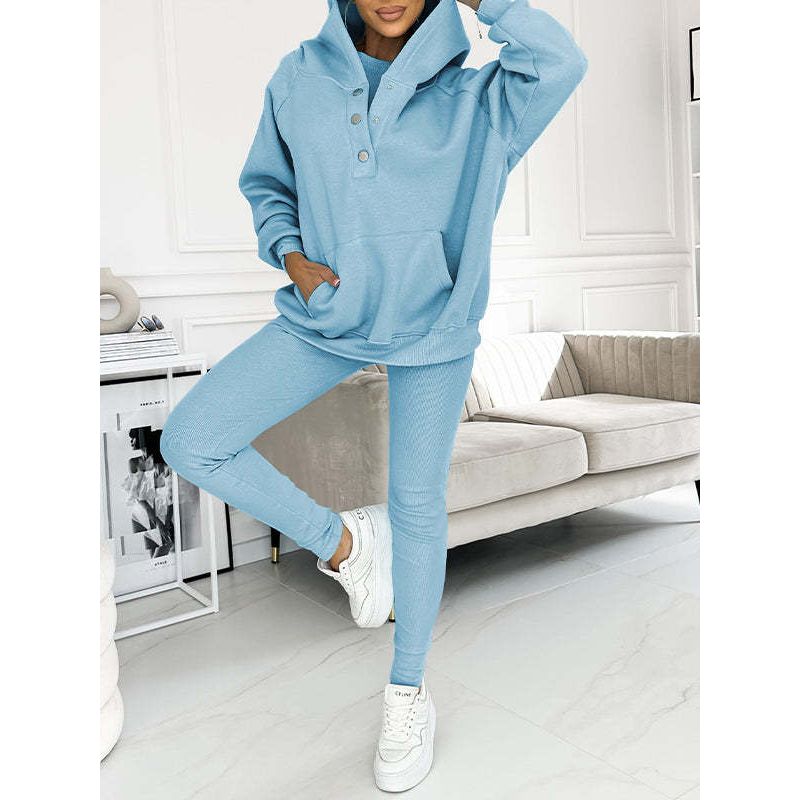 Dames Oversized 3-Delige Loungewear Set – Zacht Katoen, Hoodie en Broek voor Comfortabele Thuisoutfits