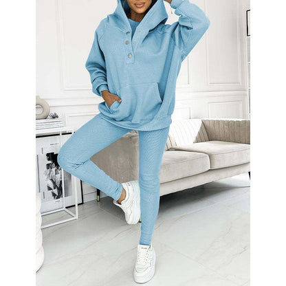 Dames Oversized 3-Delige Loungewear Set – Zacht Katoen, Hoodie en Broek voor Comfortabele Thuisoutfits