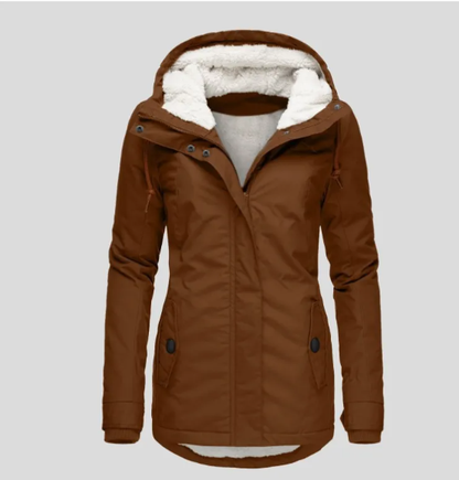 Abrigo largo impermeable de invierno para mujer - Con capucha, forro cálido, casual para el frío
