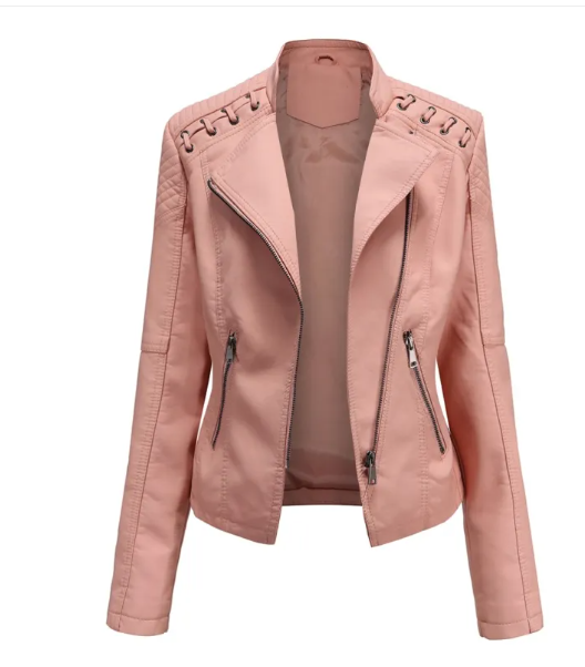 Dames Leren Jas Getailleerd Model met Asymmetrische Ritssluiting