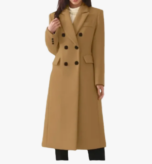 Dames Lange Coat Dubbelrij Knopen met Reverskraag