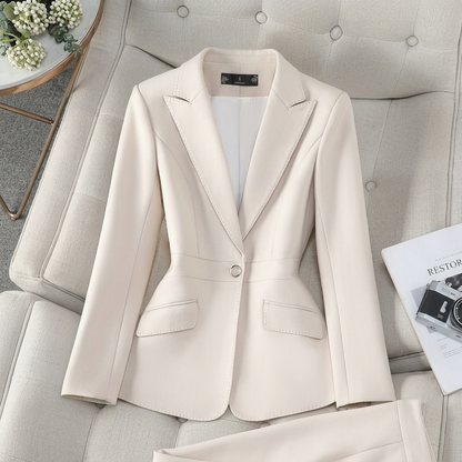 Gisla - Elegante Effen Kleur Tweedelige Blazer Set