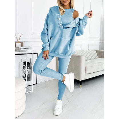 Dames Oversized 3-Delige Loungewear Set – Zacht Katoen, Hoodie en Broek voor Comfortabele Thuisoutfits
