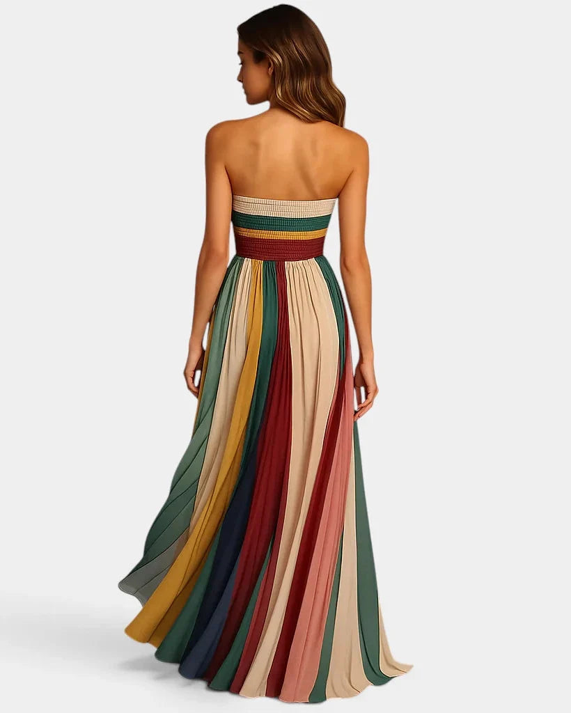Dames Maxi Jurk Strapless Plissé Meerkleurig Avondjurk