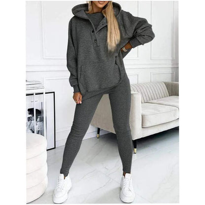Dames Oversized 3-Delige Loungewear Set – Zacht Katoen, Hoodie en Broek voor Comfortabele Thuisoutfits