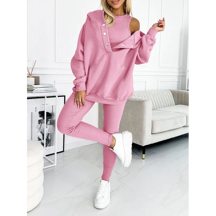 Dames Oversized 3-Delige Loungewear Set – Zacht Katoen, Hoodie en Broek voor Comfortabele Thuisoutfits